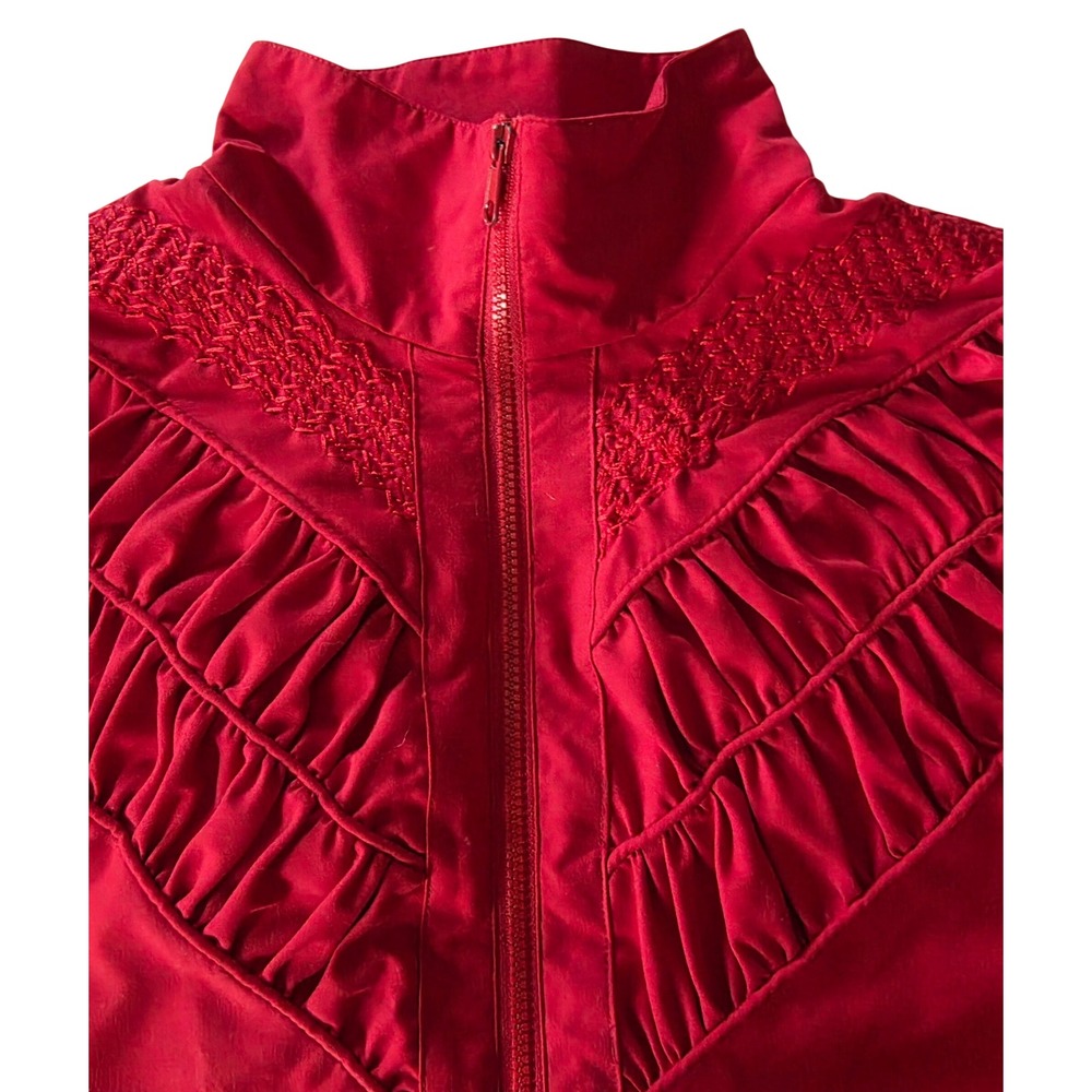 90's Vintage Teddi Red Zip-Up Windbreaker Jacket Large Chevron Design Sporty